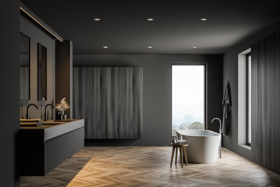 Automated lighting in a luxury bathroom.